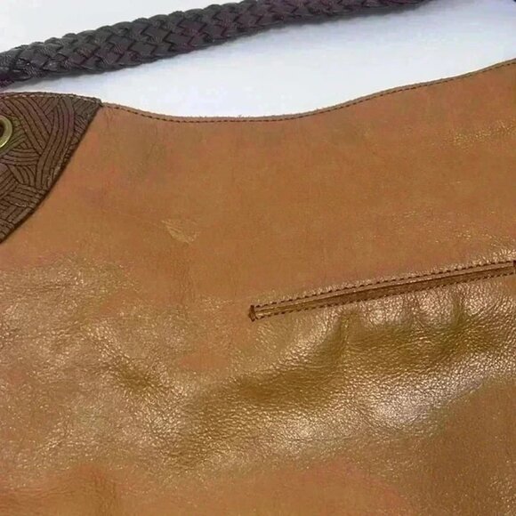 The Sak Leather Two Tone Shoulder Bag Braided Strap‎ Brass Hardware Purse - Picture 3 of 12